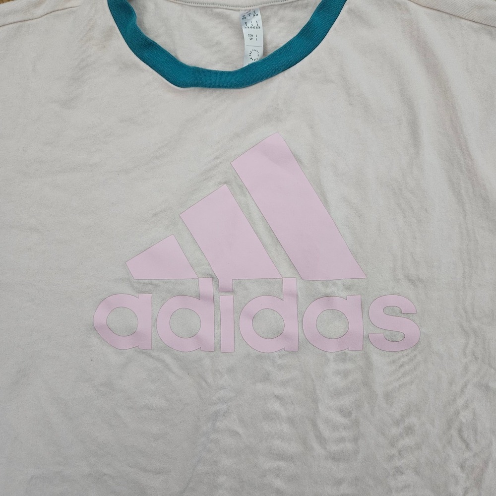 Adidas Boyfriend Tee Women S Pink Blue Essentials Big Logo Loose Fit 90's Style - Picture 2 of 6